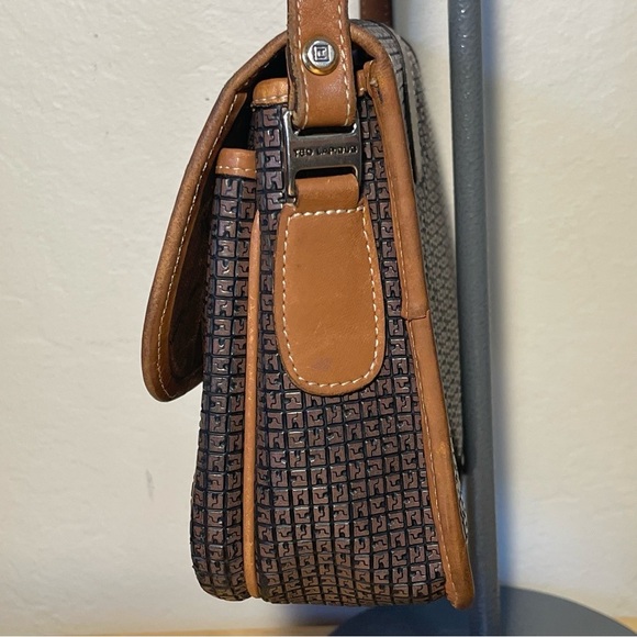 Ted Lapidus Paris Vintage 80s Monogram Leather Crossbody Bag flap closure - Picture 5 of 16